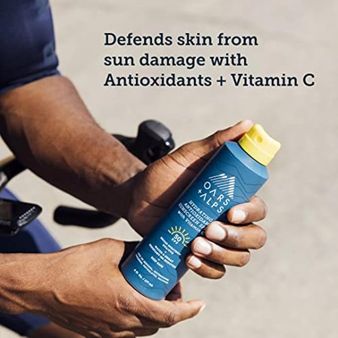 Oars + Alps Sunscreen Spray for Face & Body, SPF 50 Spray Sunscreen Infused with Vitamin C & Antioxidants, No White Residue, Water & Sweat Resistant, All Skin Types, Lightweight, Hydrating, 6oz, 2pk