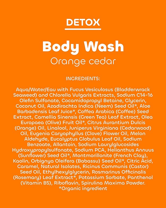 Seaweed Bath Co. Detox Body Wash - Orange Cedar - Hydrating Foaming Cleanser with Refreshing Natural Ingredients - Vegan, Paraben and Sulfate Free Shower Gel for Women and Men - 12 oz