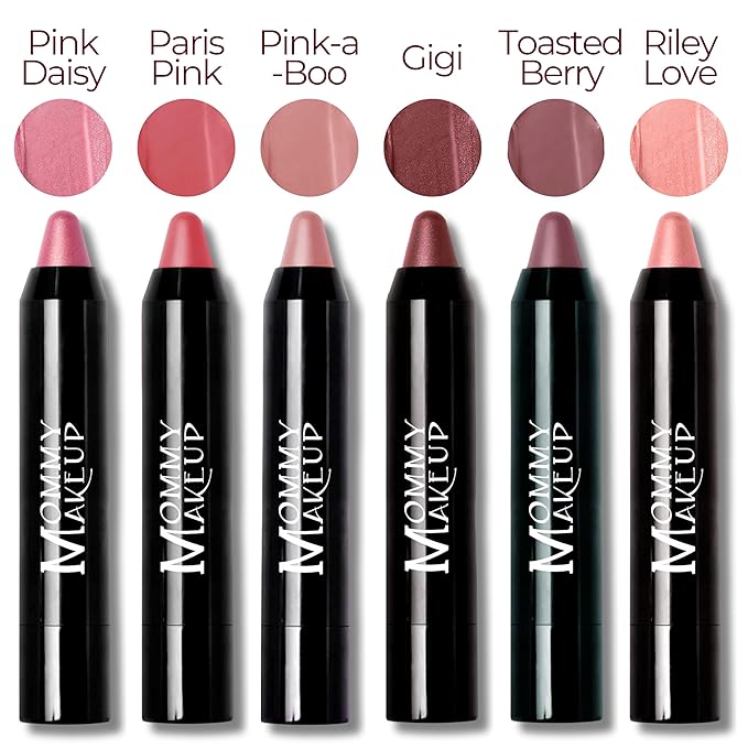 Mommy Makeup Triple Sticks Lipstick, Cream Blush & Treatment All-In-One with Shea & Cocoa Butter - Soft & Creamy Moisturizing Lip Crayon For Lips & Cheeks (Gigi)