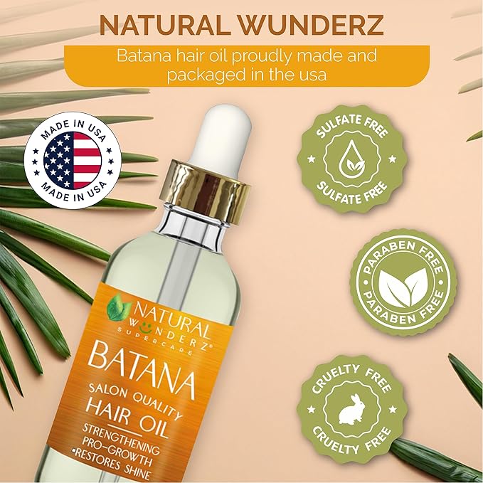 Natural Wunderz Batana Hair Oil – Nourishing Blend with Batana, Argan & Jojoba Oils – Supports Hair Growth, Shine & Scalp Health – 4 fl oz