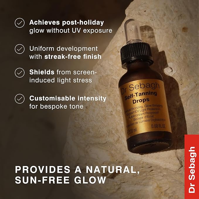 Dr Sebagh Self-Tanning Drops (0.68 fl oz) - Customizable Self Tanner Drops for Face - Streak-Free, Scent-Free Face Tan Drops - Natural Golden Glow Sunless Tanning Drops for Radiant Skin