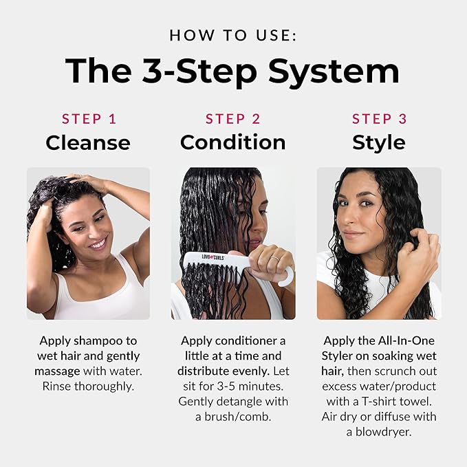 Love Ur Curls - Shampoo & Conditioner Set with All in One Curl Cream Styler for Curly Hair, 3 Step System for Repair and Moisturizing