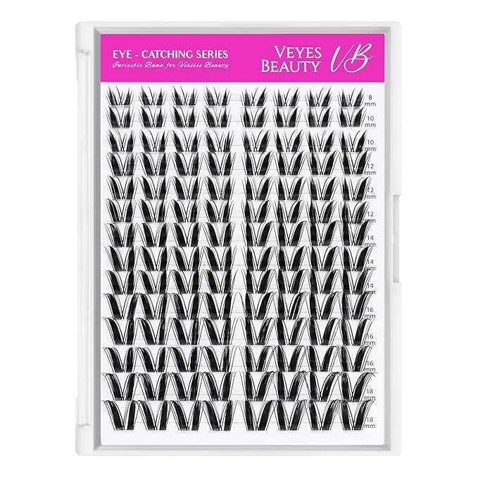 VEYESBEAUTY Lash Clusters Individual Eyelash Extensions Thin & Invisible Band DIY False Eyelashes for Self-application Eye-Catching Series Wispy Lash Tray, Bunny 8-18mm Mixed Length