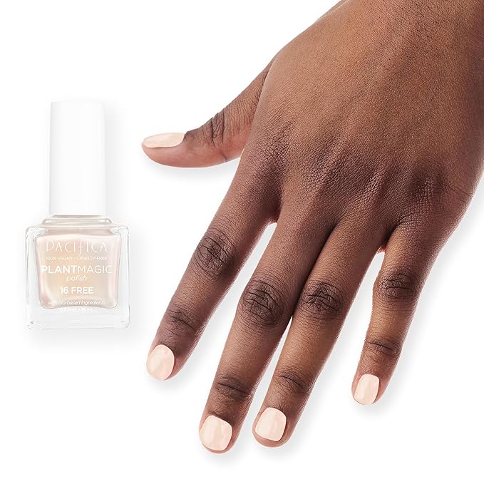 Pacifica Natural Nail Polish – Plant Magic Pearl White Nail Polish 16-Free Bio-Sourced Formula with Long-Lasting Vibrant Colors for Glossy, Chip-Resistant Nails, Vegan & Cruelty-Free, Fluff It Up