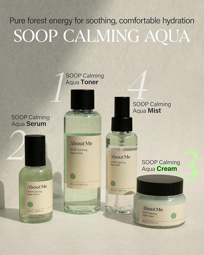 About Me SOOP Calming Aqua Cream – Korean 77.7% Jeju Cypress Water 100 Hour Moisture Cream for Sensitive Acne Skin – Daily Jelly Texture with Niacinamide – Korean Skin Care – 2.87oz, 85ml
