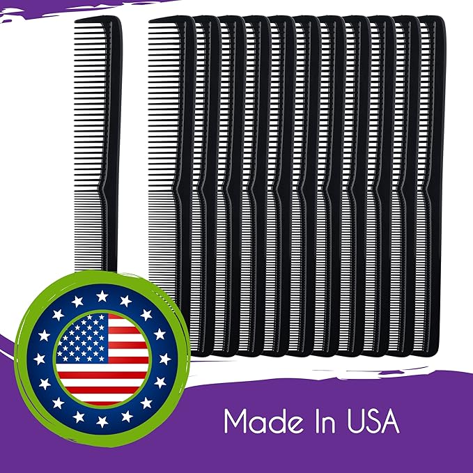 Mars Wellness 7" Hair Styling Comb (Bulk Pack of 24) - Plastic for Men & Women - Black Set - Heat Resistant for All Hair Types - for Salon, Barbershops, Home - Made in USA