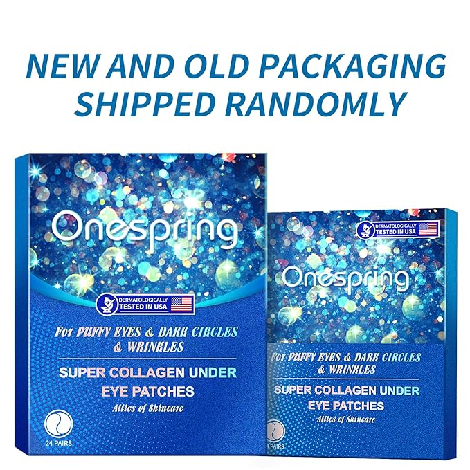 Onespring Under Eye Patches (8 Pairs) - Revitalises and Refreshes Your Skin, Eye Masks for Eye Bags, Dark Circles, Wrinkles, Collagen Gel Pads, Relieves Pressure - Travel Essentials