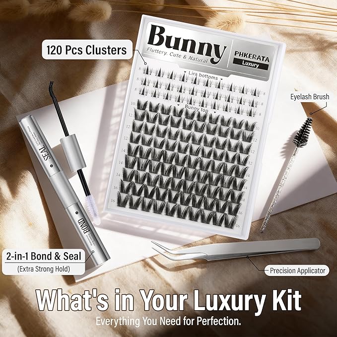Bunny Lash Clusters Kit with Bottom Eyelash Clusters Manga Lash Extensions Kit Wispy Fairy Cluster Eyelash Extensions Kit DIY Individual Lashes with Clear Bond and Seal Tweezers, 8-16mm