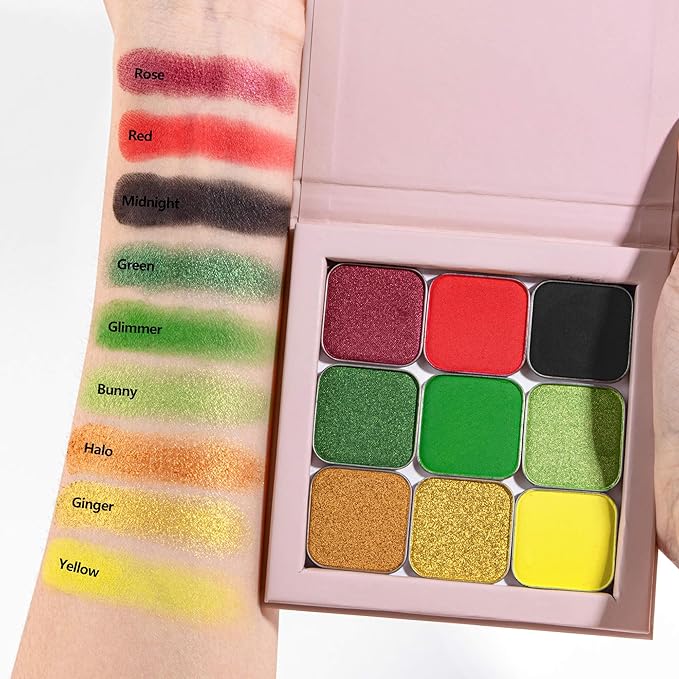 Christmas 3-Color Eyeshadow Trio – Festive Holly Red, Evergreen Green & Golden Yellow, Matte & Shimmer, Highly Pigmented Powder Refills for DIY Custom Magnetic Palette & Holiday Makeup