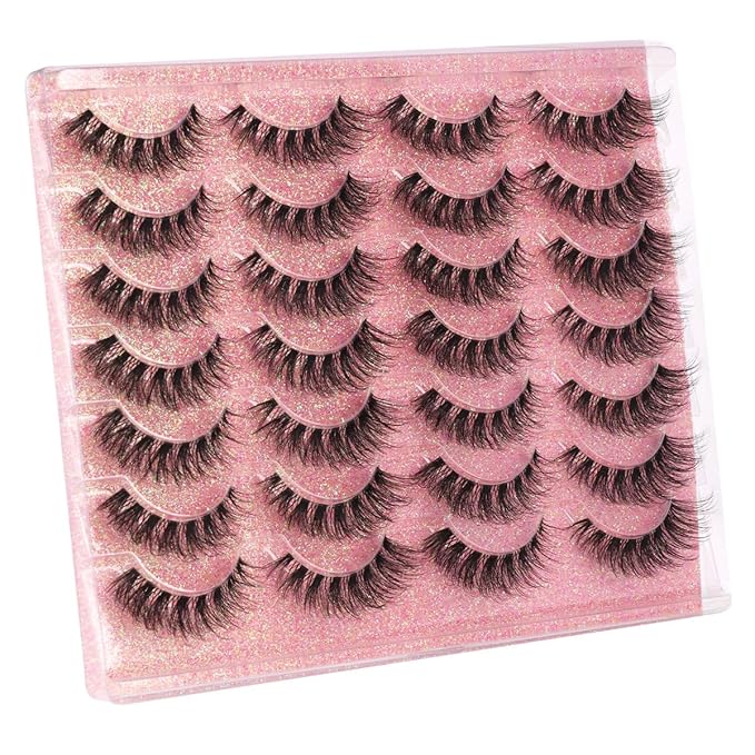 False Lashes Clear Band Faux Mink Lashes Wispy Eyelashes Cat Eye 16mm Natural D-Curl Lashes Cat Eye Strip Eyelashes Pack by Kiromiro, 14 Pairs