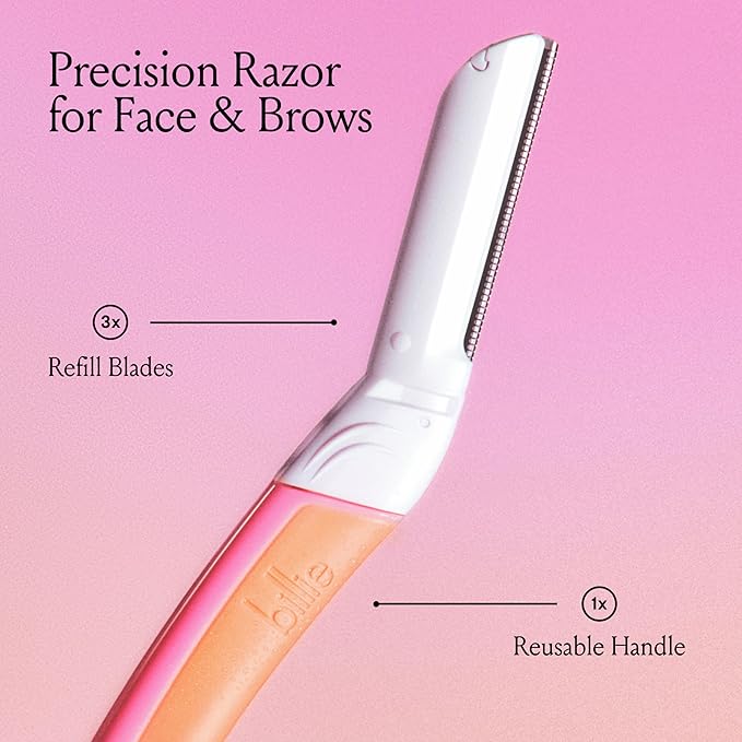 Billie - Dermaplane Starter Kit - Reusable Handle + 3 Refill Blades - Remove Facial Hair + Perfectly Shape Brows - Dermatologist-Approved - Malibu