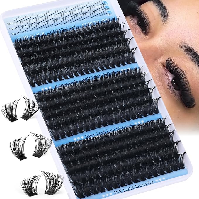 CORUSCATE Lash Clusters 100D120D150D with Bottom Lash, Cluster Eyelash Extensions Long 12-20mm DIY Cluster Lashes Thick Eyelash Clusters Volume Individual Lashes Extension 390pcs Eyelashes Strip