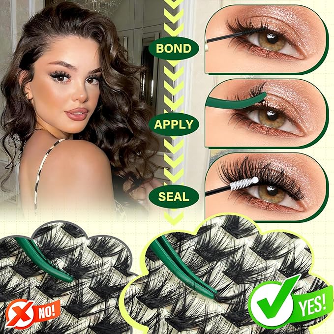 DIY Lash Extension Kit KEYYOU 144pcs Lash Clusters Eyelash Extension Kit with Mascara Brush Bond and Seal Lash Glue Remover Lash Applicators Lash Brush for DIY Lash Extensions (Y24 KIT)