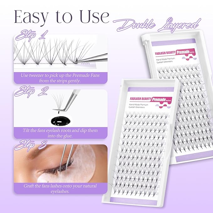 Premade Fans Eyelash Extensions Double Layers 0.07 D Curl Volume Pre Made Lash Fans 5D Thickness Fluffy Premade Easy Fan Lashes (5D-0.07D-8-14mm)