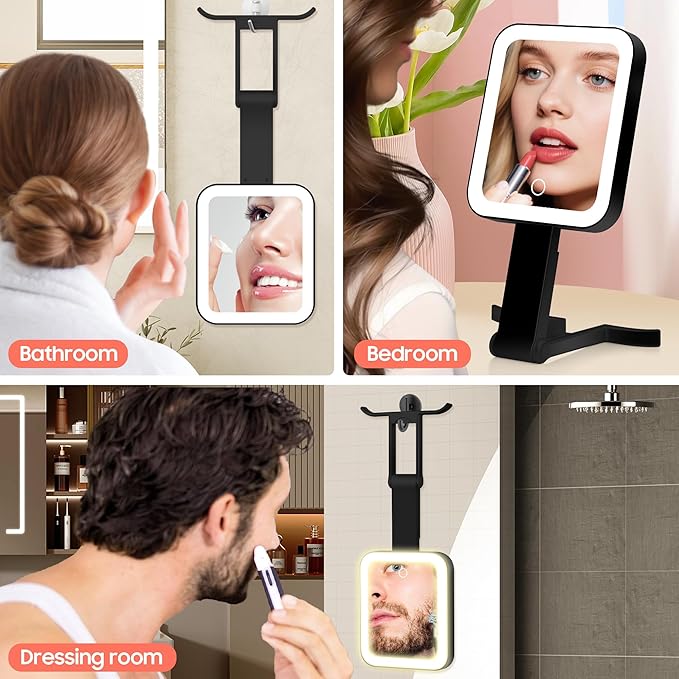 Magnifying Travel Mirror with Light, 30X/1X Double-Sided Magnifying Mirror with 3 Color Lights, Brightness Adjustable, Foldable Handheld Makeup Mirrors Portable for Travel and Desktop Use