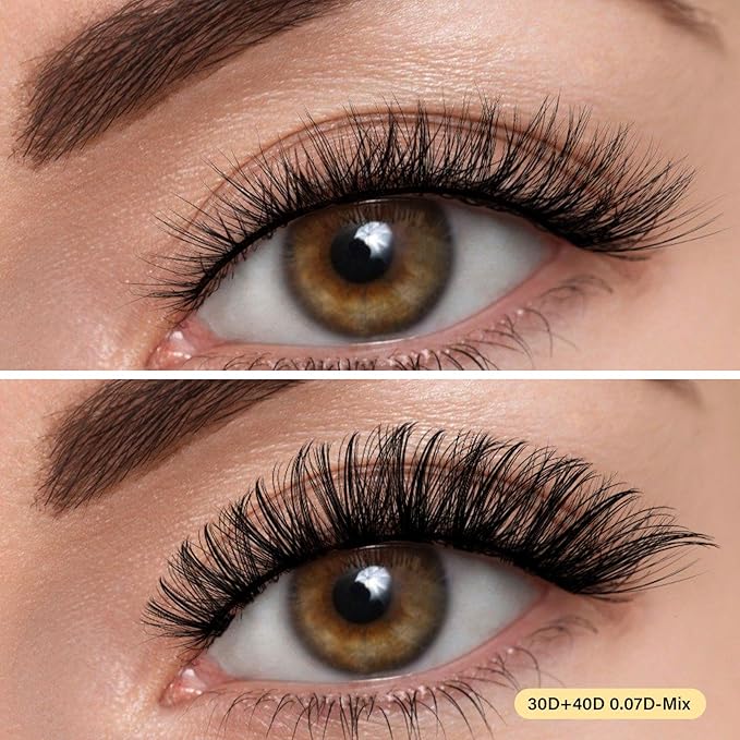 KEYYOU Lash Clusters Individual Lashes 280pcs D Curl Eyelash Extension for DIY at Home(30D40D-0.07D-9-16MIX)