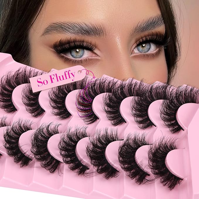 JIMIRE Faux Mink Lashes Volume False Eyelashes with Lash Glue Kit 18MM Dramatic Fluffy Cat Eye Lashes Russian Strip Lashes D Curl Mink Lashes Fluffy 7 Pairs Pack