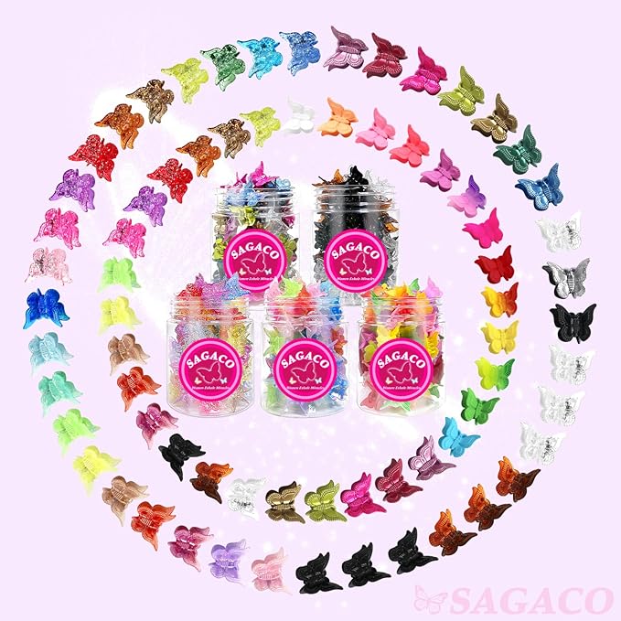 Butterfly Hair Clips Claw, 90s Glitter Y2K Mini Bling Hair Accessories for Women Girls, Cute Dazzling Hair Clip in 10 Sparkly Colors, Durable Grip for Hair Styling, 50 Pieces (Glitter Color)