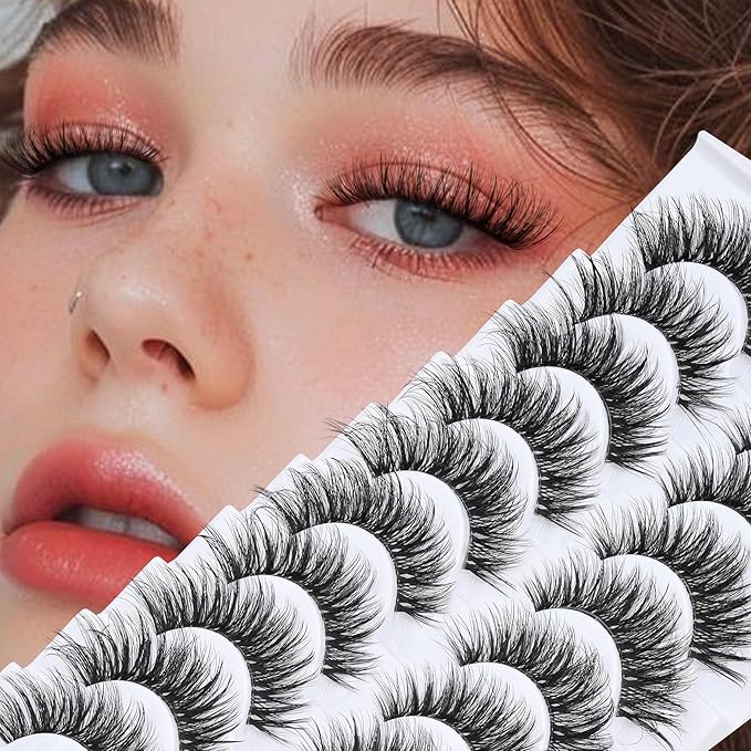 Veleasha Cat Eye Lashes Fluffy False Eyelashes with Clear Band Volume Eyelashes Looks Like Lash Extensions CC Curl Soft Fake Lashes Strips Lashes 10 Pairs Pack (Dreamy Fluff)