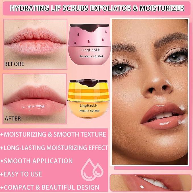 2PCS Bee Lip Balm,Hydrating Honey Pot