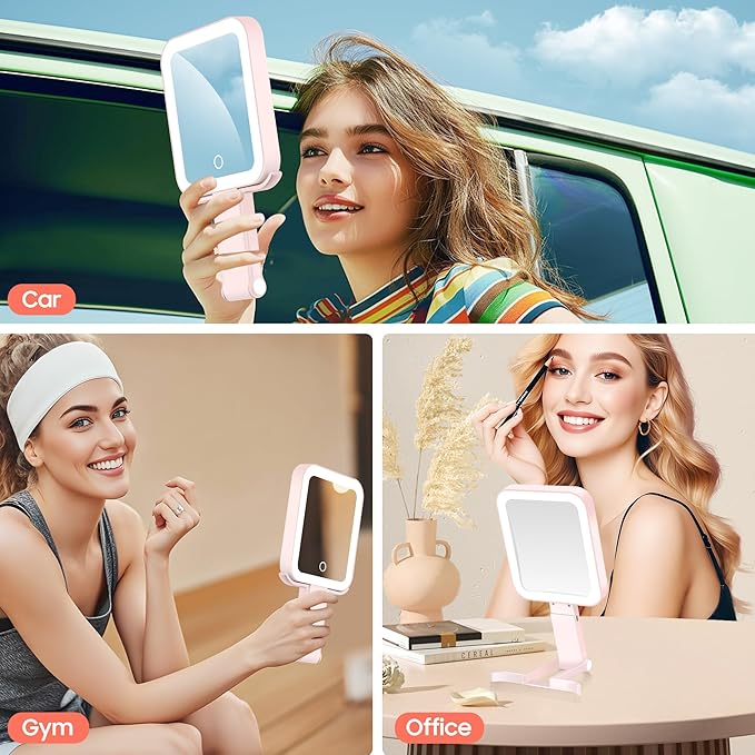 Magnifying Travel Mirror with Light, 30X/1X Double-Sided Magnifying Mirror with 3 Color Lights, Brightness Adjustable, Foldable Handheld Makeup Mirrors Portable for Travel and Desktop Use