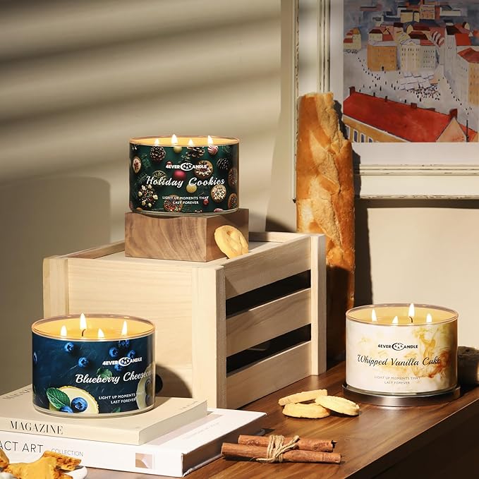 4EVER Scented Candles | 4-Wick 18oz Soy Wax Candle | Up to 50Hrs Clean Burn | Aromatherapy Candles for Home Scented | Gifts for Women & Mom, Blueberry Cheesecake