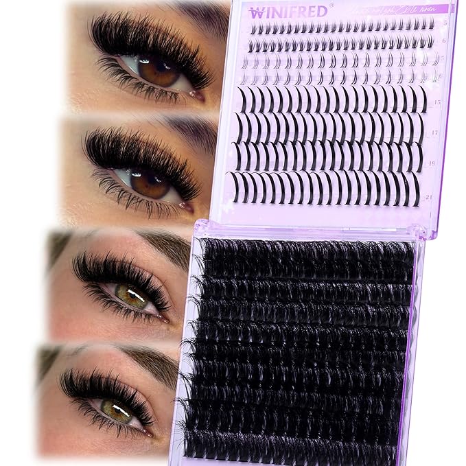 Winifred Lash Clusters with Bottom Lashes 14-20MM Eyelash Clusters with Spikes Thick Volume Cluster Eyelash Extensions 100D Full Individual Lashes D Curly Lash Extension (356pcs)