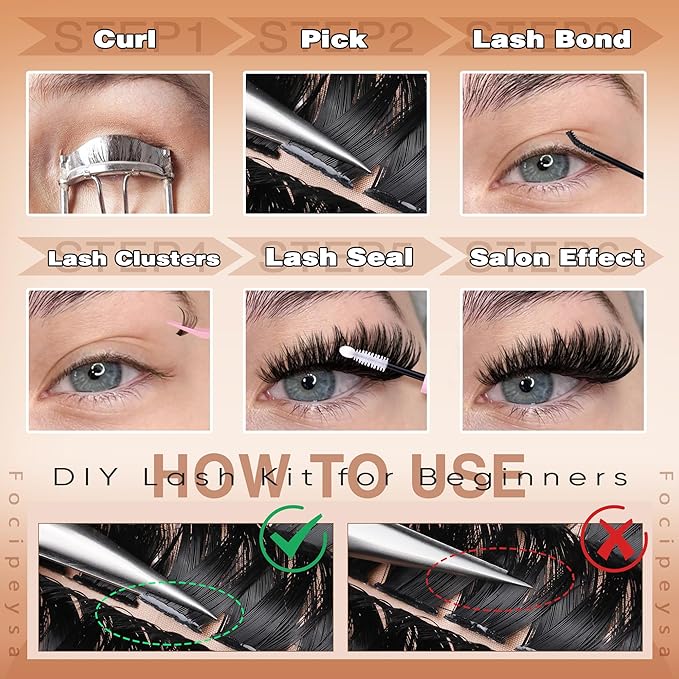 Focipeysa Eyelash Extensions 200D Lash Clusters 14-20MM Lashes Extensions Thick Lash Clusters D-Curly Individual Lashes Extensions Soft Reusable Cluster Lash Extension DIY Lash Cluster Extensions