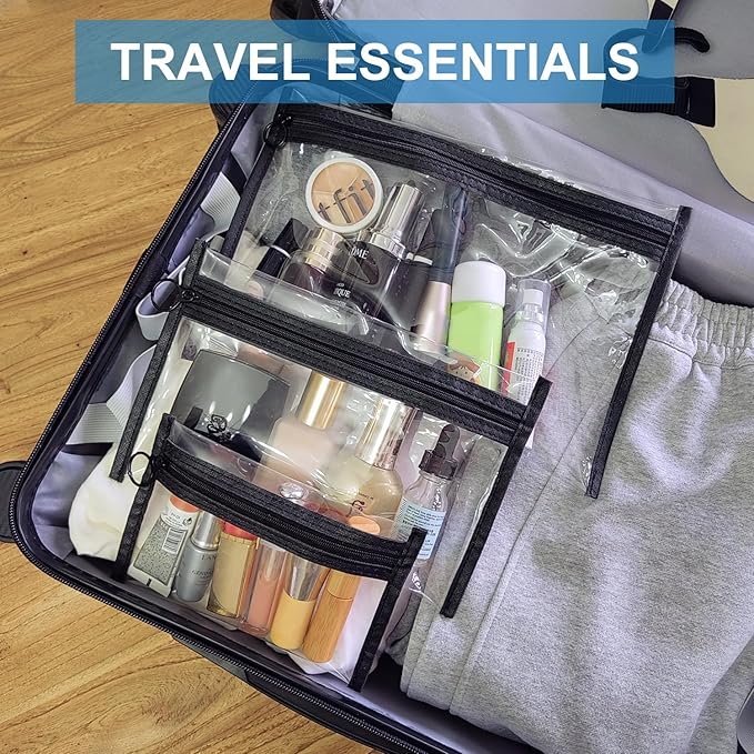LMBTNCG TSA Approved Clear Toiletry Bags, 3 Pack Waterproof PVC Travel Organizer Pouches with Zipper, Transparent Makeup Cosmetic Cases for Airport Security