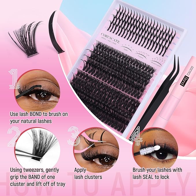 CORUSCATE Lash Clusters Kit 60D80D with Lash Spikes Eyelash Clusters Volume Cluster Eyelash Extensions Kit 10-21mm DIY Spiky Individual Lashes Extension Kit Mega Eyelashes Mink Strip Cluster Lashes