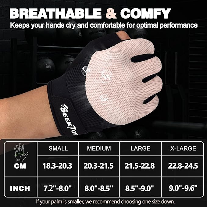 Seektop Breathable Workout Gloves for Women & Men, Thick Padded Weight Lifting Gloves, Full Palm Protection, Excellent Grip for Gym Fitness and Training, Exercise, Cycling