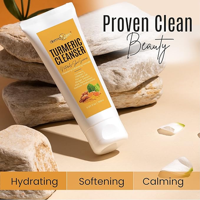 DERMAXGEN Turmeric Facial Cleanser – Natural Anti-Aging Exfoliating Turmeric Face Wash for Glowing Skin – Helps Clear Acne Scars, Dark Spots, Sun Damage & Discoloration – 5 oz