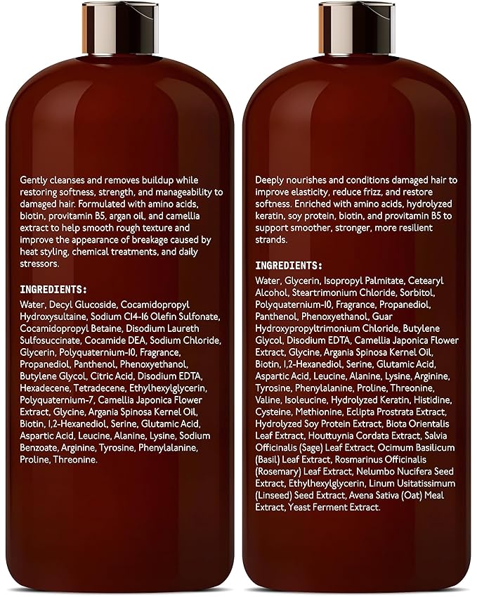 DEL SUR Hair Repair Shampoo and Conditioner Set | 16 fl oz Each | with Camellia Japonica, Amino Acids, Biotin & Argan Oil | Moisturizing Strength & Damage Repair for Dry, Damaged Hair