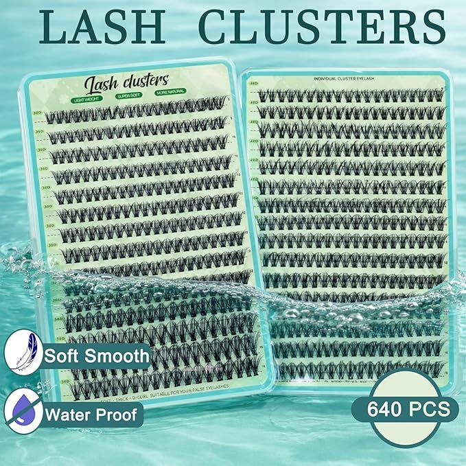 Wispy Lash Clusters Kit 640pcs Eyelash Cluster Extensions Curl Individual False Eyelashes Natural Fluffy Mink Lash Extension Kit (Lash Clusters-40D+50D KIT, Lash Clusters)