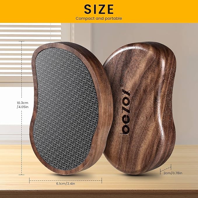 BEZOX Glass Pumice Stone - Nano-Glass Pedi Egg Foot Scrubber for Dead Skin, Eco-Friendly Pedicure Heel File Callus Remover for Silky Smooth Feet - Walnut Wood Handled