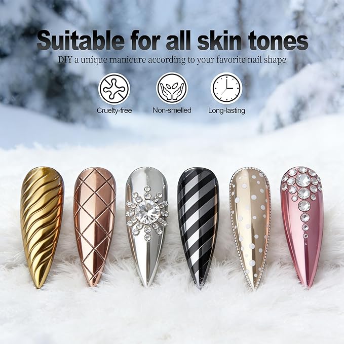 Artdone Chrome Nail Powder 6PCS Metallic Mirror Glitter Effect Rose Gold Silver Pigment kit for Nail Art Supplies Design Decoration Accessories Stuff for Gel Nail Polish