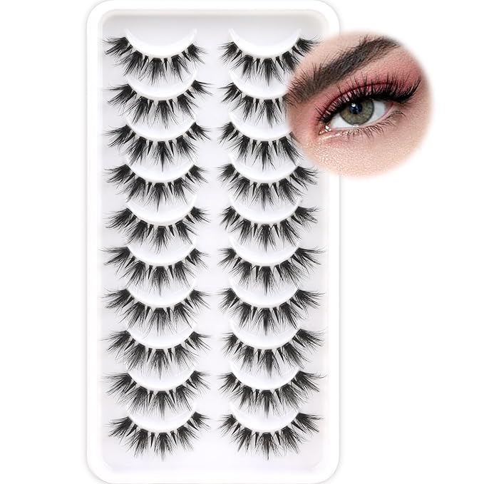 Veleasha Manga Bunny Lashes Cat Eye Lashes with Clear Band 7-16MM C Curl Spiky Anime Spiky False Eyelashes 6D Effect 10 Pairs Doll Eye Wispy Eyelashes (Spiky02)