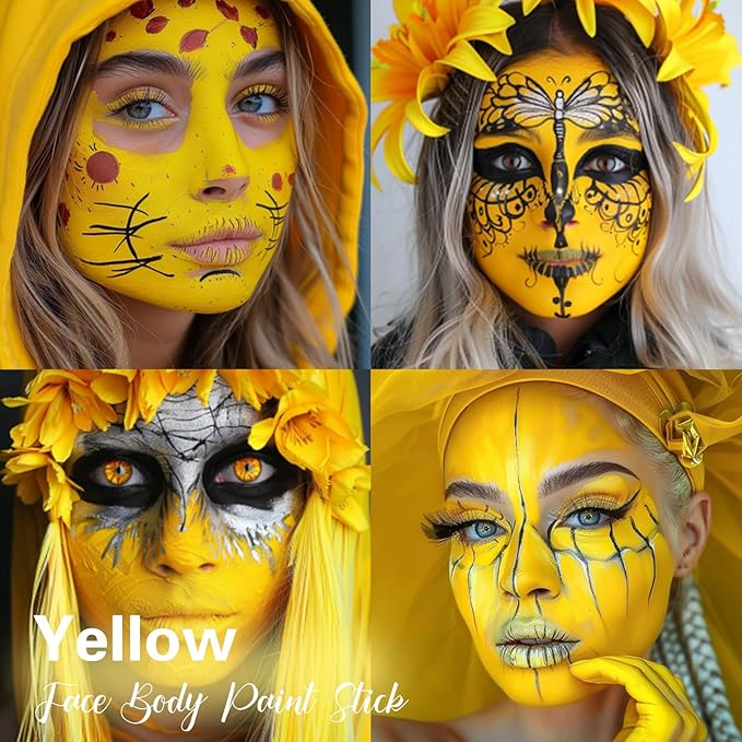BADCOLOR Yellow Face Body Paint Stick, Full-Coverage Eye Black Sticks for Adults, Hypoallergenic Face Painting Kit for Halloween SFX Lion Tiger Minions Stage Cosplay Costume Party