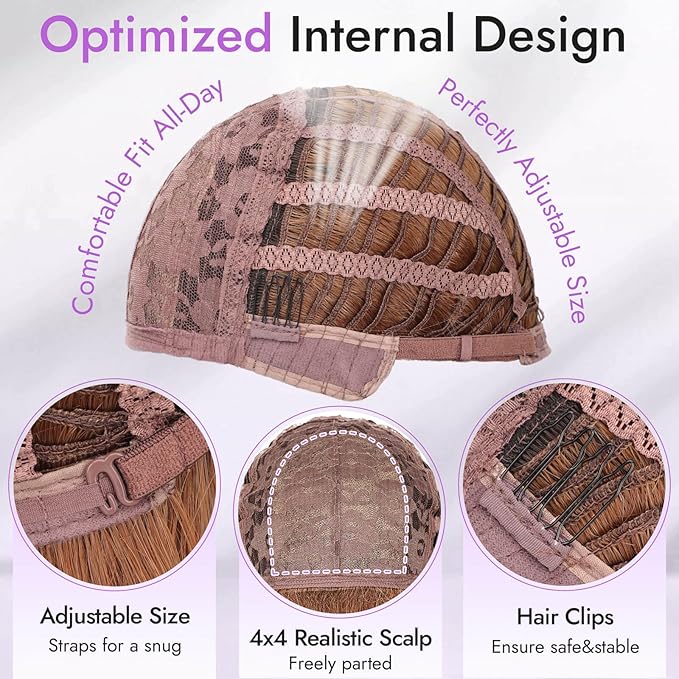 Long Light Brown Wig with Bangs for Women- Dark Root to Brown,4x4 Realistic Scalp,Free Parting,Layered Hairstyle Synthetic Heat Resistant for Daily Party Use 26 inch