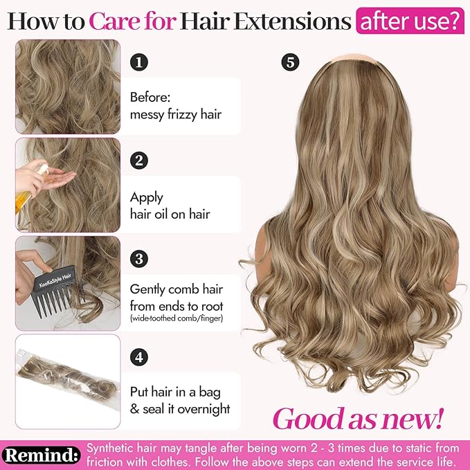 Kookastyle Clip in Hair Extensions, Natural Long Layered Soft Invisible Synthetic Curly Wavy Hairpieces for Women,4 pcs(20 Inch,Ash Blonde Balayage)