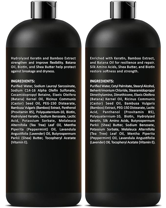 INFINA ESSENTIALS Keratin Shampoo and Conditioner Set | 16 fl oz Each | with Batana Oil & Bamboo Extract | Controls Frizz, Strengthens, Nourishes, & Adds Shine for Smoother Hair