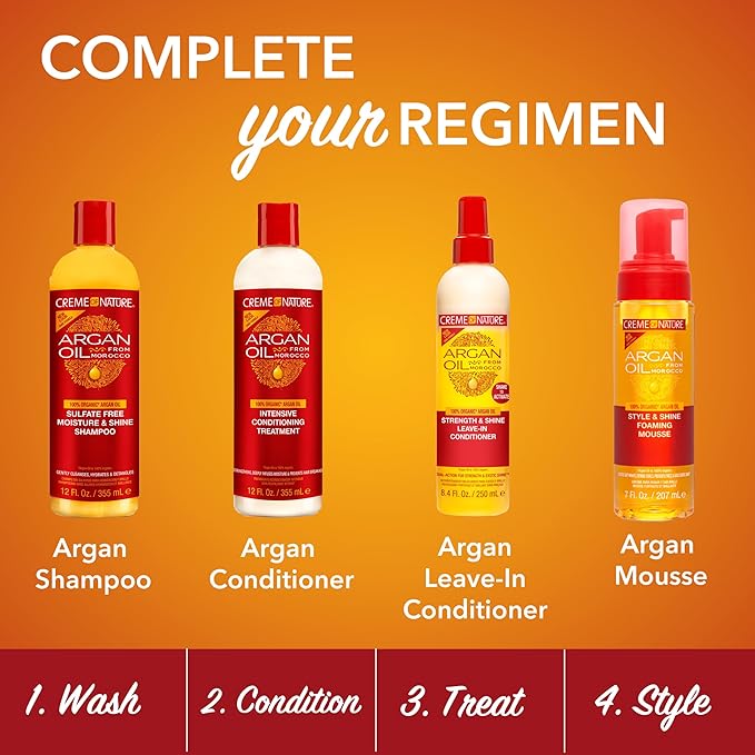 Creme of Nature Argan Oil from Morocco Sulfate-Free Moisture and Shine Shampoo and Intensive Conditioning Treatment Set, Hydrating Shine-Enhancing Hair Care Duo, 2 Count, 12 oz Each
