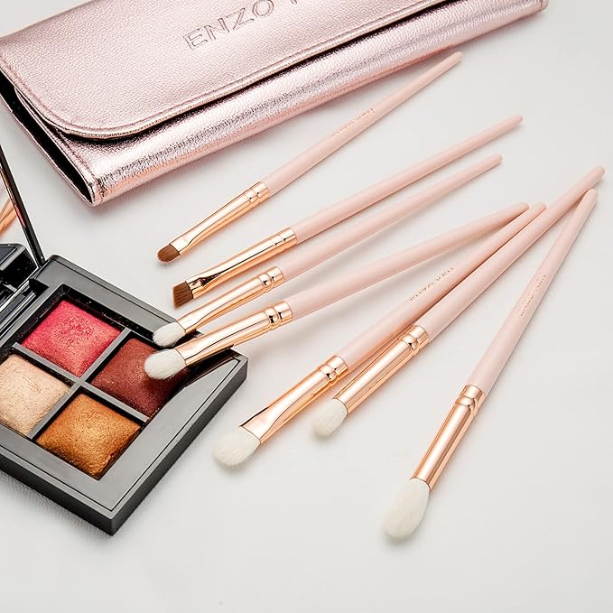 ENZO KEN Natural Goat Hair Eye Shadow Brush Set Professional, Blending Eyeshadow Brush Set with Case, Small Nose Contour Brushes, Natural Hair Eyeshadow Brushes, Eye Brush, Eyeshadow Blending Brush.