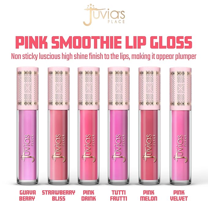Juvia's Place Smoothie Lip Gloss Pink Drink - Hydrating Cream Lipgloss with Pink & Mauve Tones - Non Sticky Plumping Glosses - High Shine Lipgloss for Women - Lip Plumper with Cocoa Butter & Chia Oil