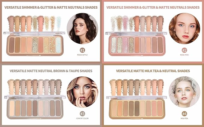 Mini Eyeshadow Palette,9 Colors Neutral Nude Matte Shimmer Glitter Eye Shadow Pallet High Pigmented Ultra-Blendable Naturing-Looking Waterproof Long Lasting Makeup Palette