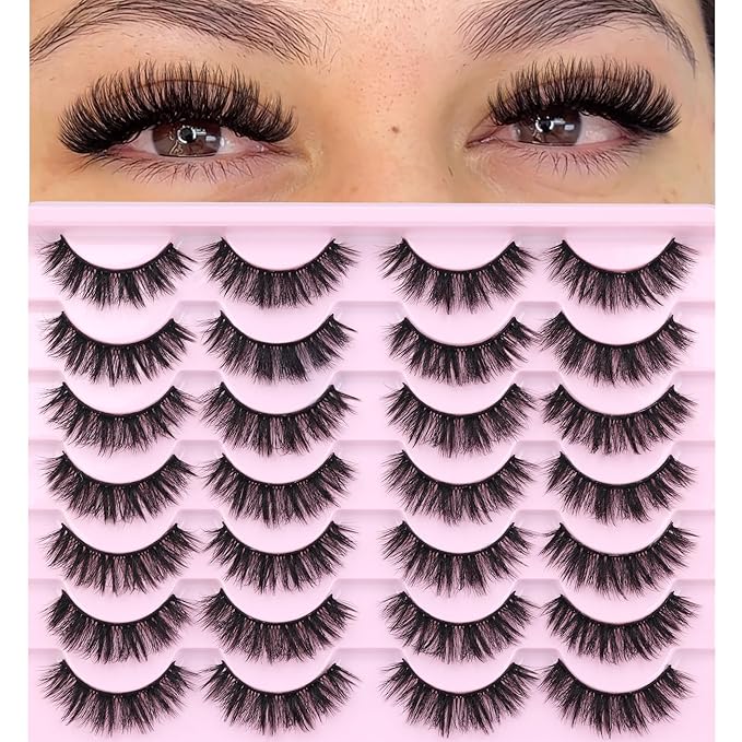 Natural Lashes Mink Fuzzy False Eyelashes Wispy Strip Fake Eyelashes Full Volume False Eye Lashes Pack Short Thick Lashes that Look Like Extensions 14 Pairs ALICROWN
