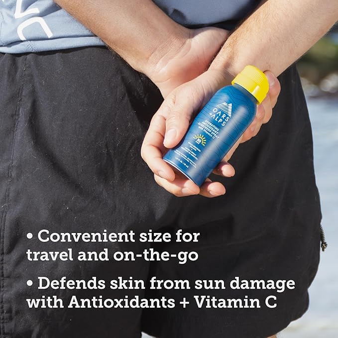 Oars + Alps Travel Sunscreen Spray for Face & Body, SPF 50 Spray Sunscreen Infused with Vitamin C & Antioxidants, No White Residue, Water & Sweat Resistant, Lightweight, Hydrating, 1.87oz, 3pk