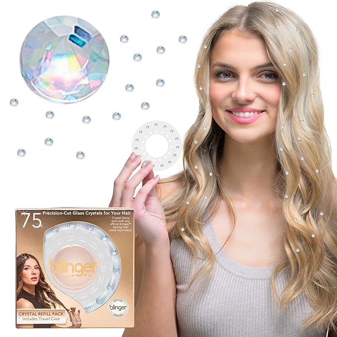 blinger® Shimmer Crystal Refill Pack – as seen on Shark Tank | 5 Discs – 75 Precision-Cut Glass Crystals | Hair-Safe Accessories | Styling Tool not included | Crystal Aurore Boreale 5 mm