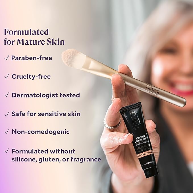 Fièra Luxury Concealer & Foundation with Anti-Aging Ingredients - Full Coverage for Dark Circles, Wrinkles, Fine Lines, and Spots, All-Day Wear For Mature Skin - Sand, 0.5 FL. OZ. / 15 ML