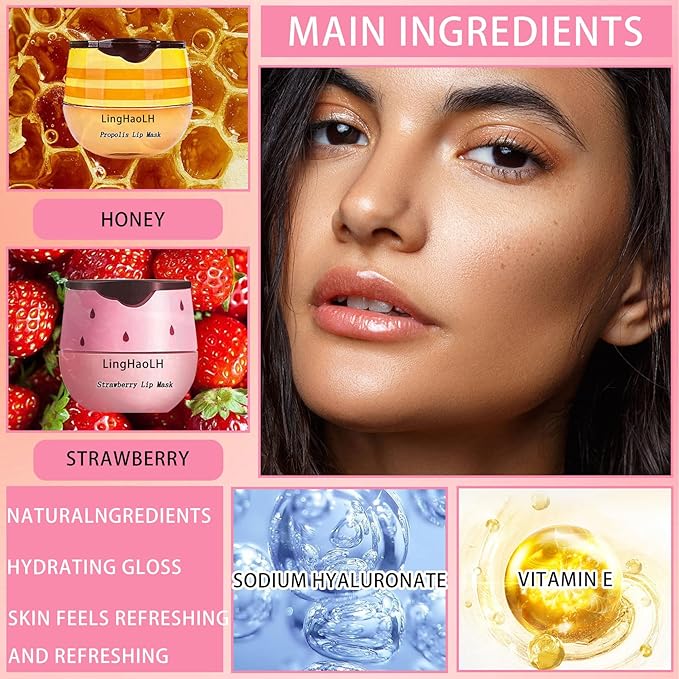 2PCS Bee Lip Balm,Hydrating Honey Pot